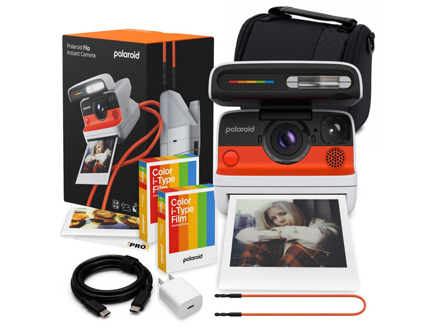 Flip Instant Camera in White with 4-Lens System + 16 Film Bundle Instant Camera for Travel, Parties & Creative Photography, Sonar Autofocus,...