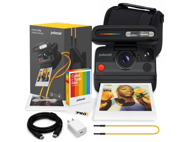 Flip Instant Camera in Black with 4-Lens System + 8 Film Bundle Instant Camera for Travel, Parties & Creative Photography, Sonar Autofocus,...