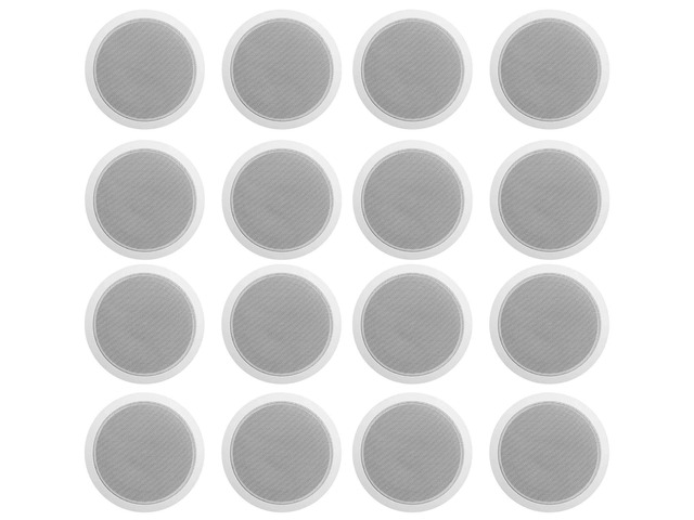 CCL6T White 6' Commercial/Restaurant Ceiling Speakers, 16-Pack 70V, 2.5W/5W/10W Transformer Terminal Connections, Flush Mount Grilles, for PA...