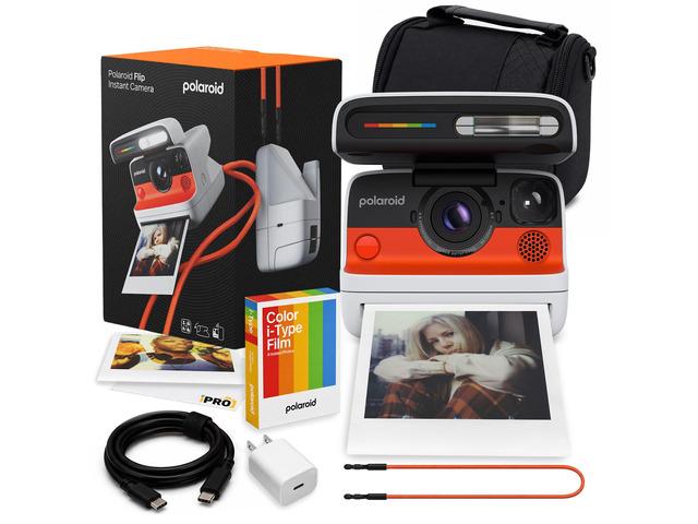 Flip Instant Camera in White with 4-Lens System + 8 Film Bundle Instant Camera for Travel, Parties & Creative Photography, Sonar Autofocus,...