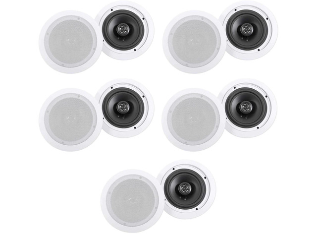 HC655 White Pair 6.5' in-Ceiling Home Theater Speakers, 10-Pack 500W Peak / 160W RMS, 2-Way, 8-Ohm, Aimable Tweeters, Paintable Flush Grilles,...