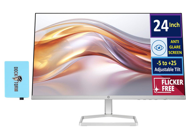 Series 5 524sf Monitor (Replaces M24f) 24' IPS FHD 300 nits Display Adjustable Tilt, Flicker Free, Anti-Glare, 1x HDMI, Black/Silver w/Dockztorm...