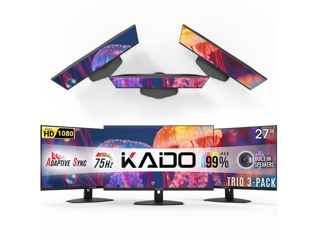 Triple Monitor 3-Pack 27' 1920x1080 75Hz FHD Computer Monitor Trio HDMI Office Gaming Hybrid Desk Setup, VESA Wall Mount Arm Mount Built-in...
