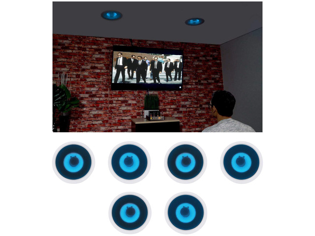 HC85B-LED 8' in-Ceiling Home Theater Speakers, 6-Pack LED Light, 700W Peak / 240W RMS, Kevlar Cone, Rubber Surround, Swivel Tweeter, Flush Mount...