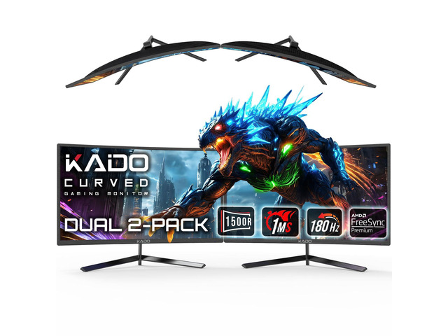 Dual 2-Pack 24' Curved 1500R 180Hz 1ms 1920x1080 Gaming Office Monitor AMD FreeSync Premium DisplayPort HDMI, Panoramic Gaming Multi-View Split...