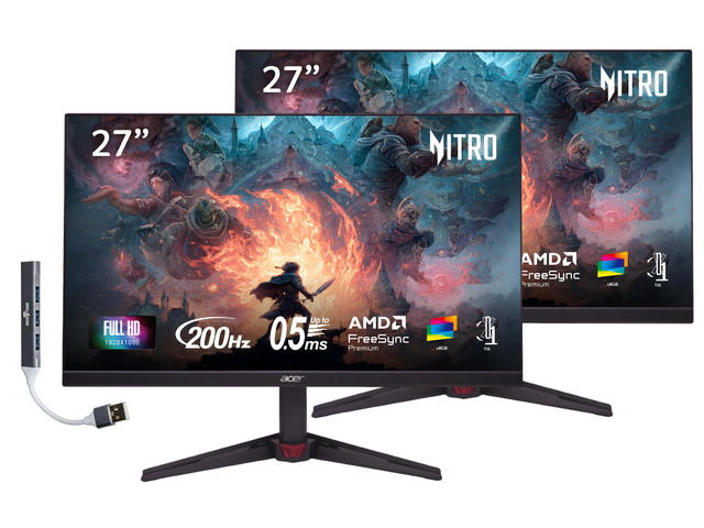 Nitro 27' FHD IPS ZeroFrame Design Gaming Monitor Up to 200Hz 2-Pack AMD FreeSync Premium, DisplayHDR10, sRGB 99%, VESA Mount, Displayport, HDMI...