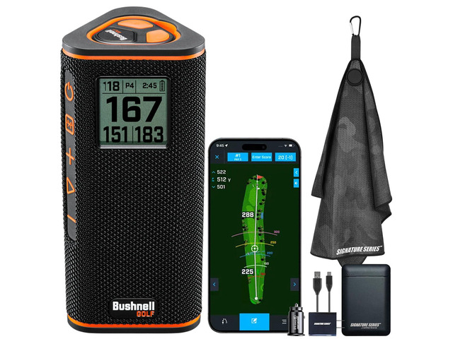 Bushnell Golf Wingman View GPS Speaker LCD Screen, Magnetic Mount, Music & Audible Distances for 36,000+ Courses, Wireless Remote, 36-Hole...
