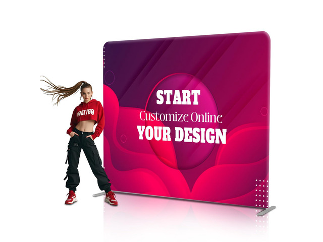 Custom Tension Fabric Display Backdrop Trade Show Booth Background Double Sided Print 7.5x7.5 FT Step and Repeat Banner Stand for Weddings,...