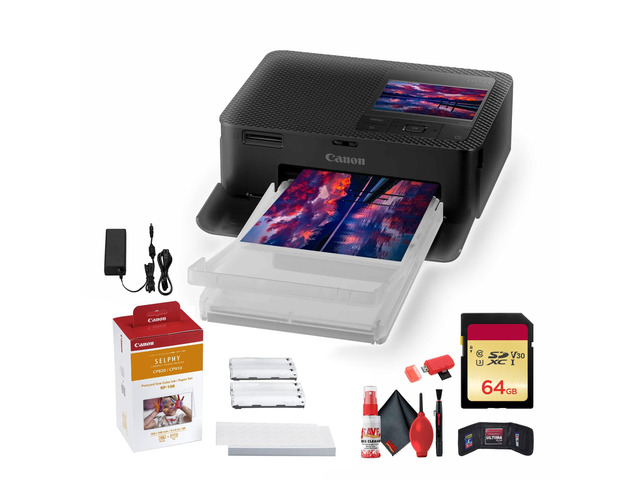SELPHY CP1500 Compact Photo Printer Accessory Wallet (Black) Bundle For Home & Office Printing + 64GB Memory Card + Cleaning Kit + Card Reader +...
