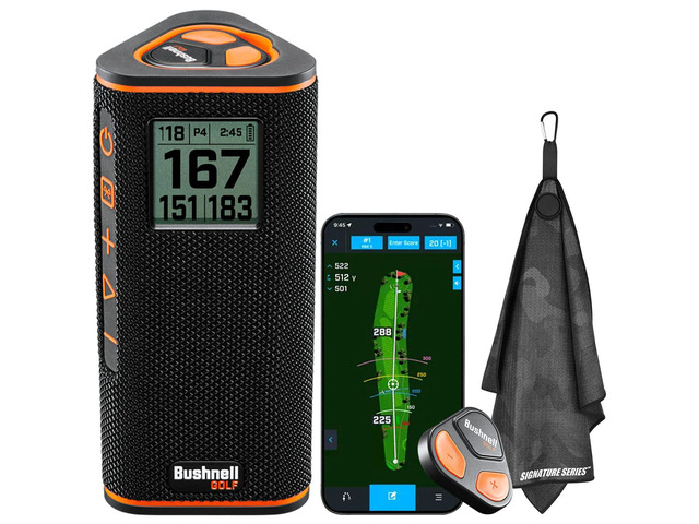 Bushnell Golf Wingman View GPS Speaker LCD Screen, Magnetic Mount, Music & Audible Distances for 36,000+ Courses, Wireless Remote, 36-Hole...