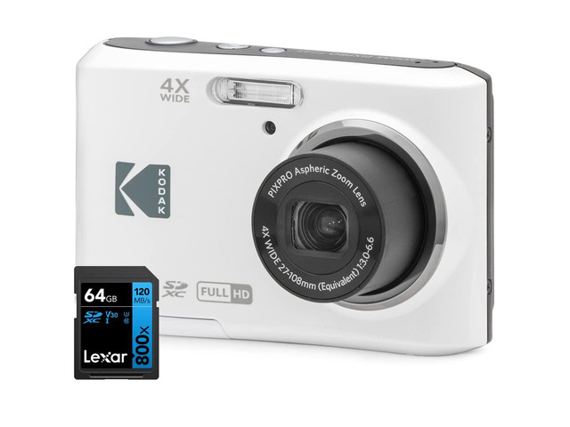 FZ45WH PIXPRO FZ45 16MP Digital Camera White Bundle with Lexar 64GB High-Performance 800x UHS-I SDHC Memory Card Blue Series
