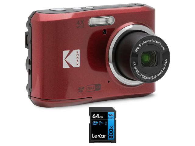 FZ45RD PIXPRO 16MP Digital Camera Red Bundle with Lexar 64GB High-Performance 800x UHS-I SDHC Memory Card Blue Series