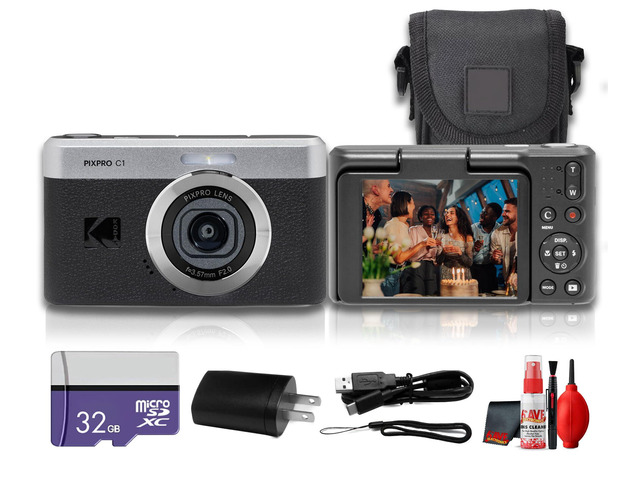 PIXPRO C1 Compact Digital Camera (Black), 13MP Point and Shoot Camera for Selfies, Travel, Vlogging and Everyday Photos (C1-BK) + 32GB Card +...