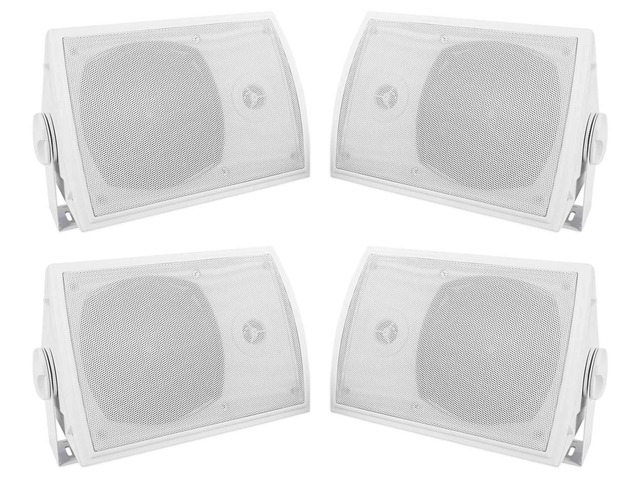 HP5S 5.25' White Outdoor/Indoor Home Theater Speakers, 4-Pack 420W Peak/140W RMS, IPX44 Rated, Swivel Mounting Bracket, Waterproof, ABS...