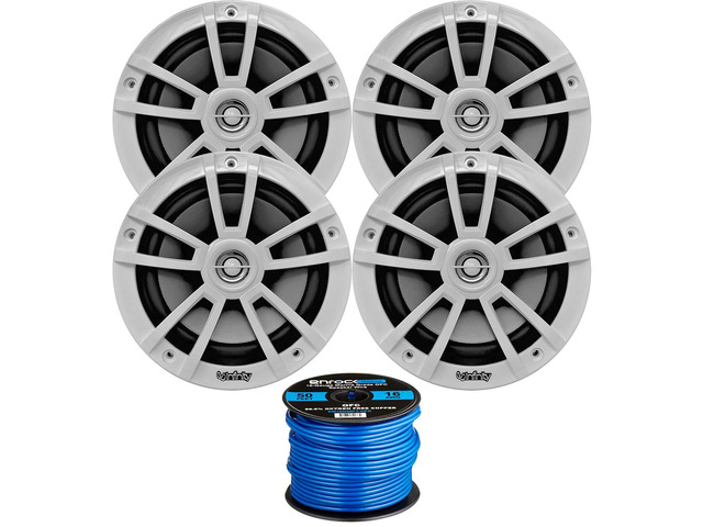 Infinity 6.5' Marine Speakers (Qty 4) 2 Pairs of OEM Replacement Speakers w/ Enrock 50ft Wire (White) 622MWB