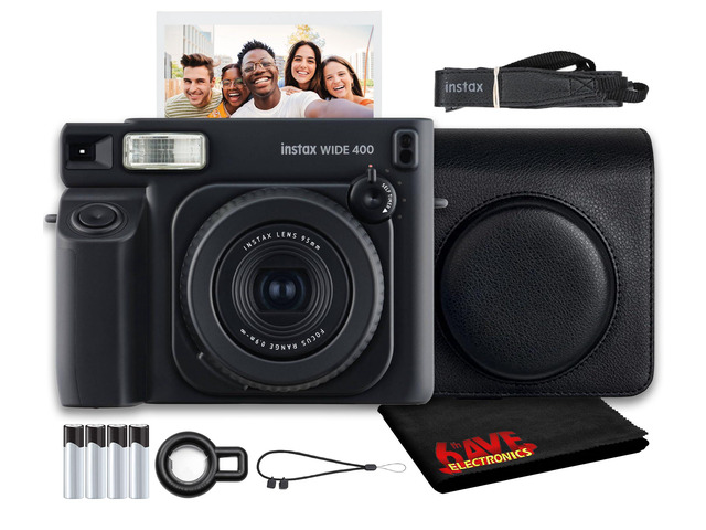 INSTAX Wide 400 Instant Camera (Black) Bundle For Parties, Events & Instant Photos Includes Camera Case, Cleaning Cloth