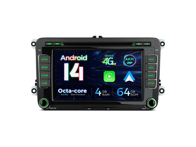 Android 14 Car Stereo for Volkswagen Skoda SEAT, 7 Inch IPS Touch Screen Head Unit GPS Navigation Bluetooth Built-in DSP Support CarPlay Android...