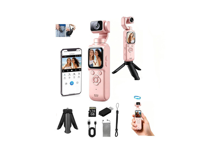 4K Handheld Vlogging Camera with WiFiOutdoor Pocket Gimbal Camera,Handheld Video Camcorder with Audio & Video Recording, 330 Rotating Lens,Fast...