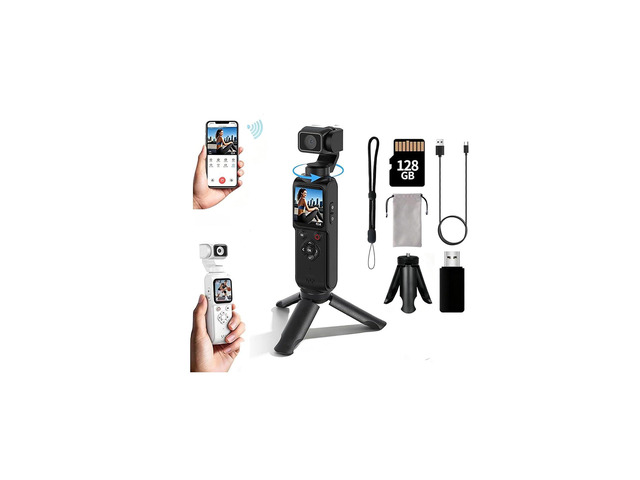 4K Handheld Vlogging Camera with WiFiOutdoor Pocket Gimbal Camera,Handheld Video Camcorder with Audio & Video Recording, 330 Rotating Lens,Fast...