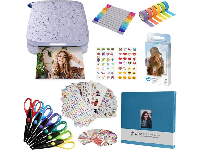 Sprocket Portable 2x3 Instant Photo Printer (Lilac) Fun Scrapbook Bundle
