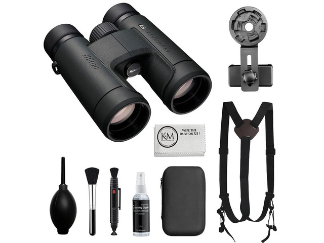 PROSTAFF P7 10x42 Binoculars Bundled with Harness Strap + Deluxe Cleaning Kit + Smartphone to Binocular Adapter + Microfiber Cleaning Cloth (5 Items)