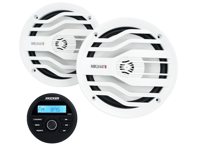 KMC2 Marine Bluetooth Receiver Bundle with (2) White MB Quart 6.5' Speakers (3 Items)