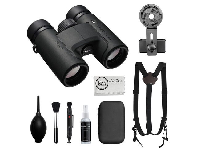 PROSTAFF P7 8x30 Binoculars Bundled with Harness Strap + Deluxe Cleaning Kit + Smartphone to Binocular Adapter + Microfiber Cleaning Cloth (5 Items)