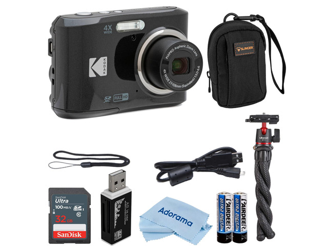 PIXPRO FZ45 Friendly Zoom 16MP Full HD Digital Camera, Bundle with 32GB Memory Card and Camera Bag, Flexible Tripod, and Card Reader (Black)