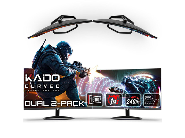 2-Pack 27' 240Hz 1ms Curved 1500R 1920x1080 Gaming Computer Monitor AMD FreeSync Premium, Panoramic Gaming Multi-View Split Screen Streaming,...