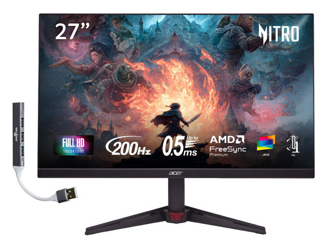Nitro 27' FHD ZeroFrame Design Gaming IPS Monitor AMD FreeSync Premium 200Hz Refresh Up to 0.5ms DisplayHDR10 sRGB 99% VESA Mount 2...