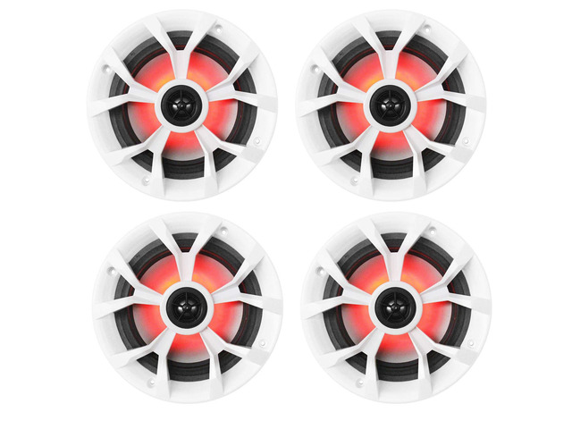 RKL65MBW 6.5' 2-Way Coaxial Marine Boat LED Speakers, 2-Pair 700W Peak / 170W RMS, 4 Ohm, Waterproof, Red/Blue Beat-Sync LEDs, 35Hz-20kHz,...