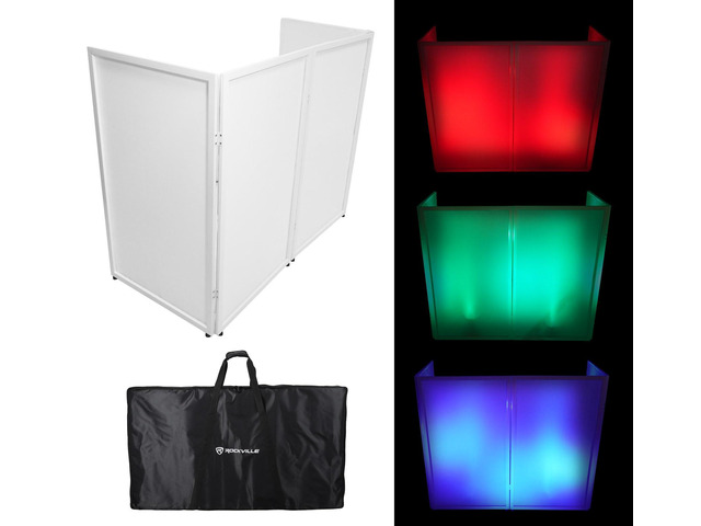 RFXLW White Portable DJ Facade, 112' x 48' Steel Frame Booth Includes Carry Bag, White Lycra Scrims, 4 Foldable Panels, Fire-Retardant, Rubber...