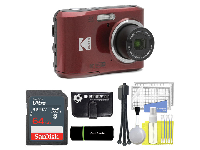 Kodak PIXPRO FZ45 16MP Digital Camera 4X Optical Zoom 27mm Wide Angle 1080P Full HD Video 2.7' LCD Camera (Red) + 64GB Card and Reader + Memory...