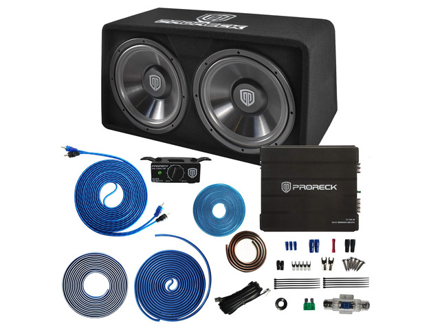 PR-122M 1500W Dual 12' Car Subwoofer Enclosure Audio with SubwooferMono Block Amplifier and Wiring Installation Kit