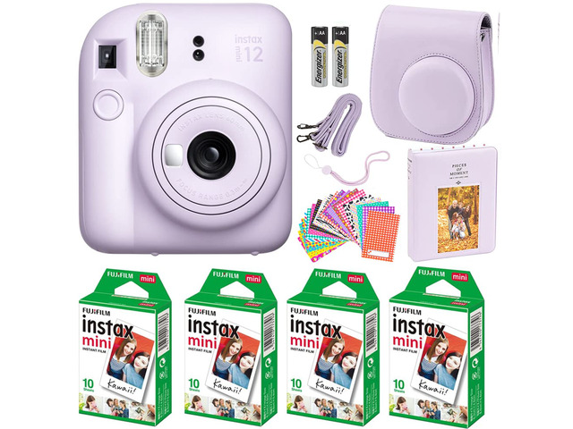 Instax Mini 12 Instant Camera Pastel Blue with Film Value Pack (40 Sheets) + Accessories Including Galaxy Carrying Case Strap, Photo Album,...