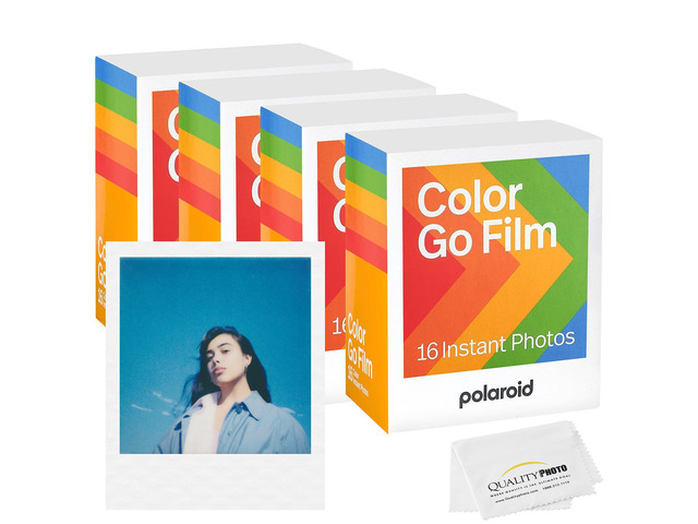 Go Color Film, White Frame + Quality Photo Microfiber Cloth (Only Compatible with Go Cameras) (4 Pack (64 Sheets)