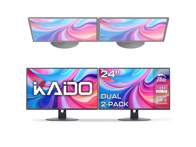 Dual Monitor 2-Pack 24' 1920x1080 75Hz FHD Computer Monitor HDMI Office Gaming Hybrid Desk Setup, VESA Wall Mount Arm Mount Built-in Speakers,...