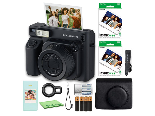 INSTAX Wide 400 Instant Camera (Black) 40-Sheet Case Bundle For Parties, Events & Instant Photos Includes Photo Album