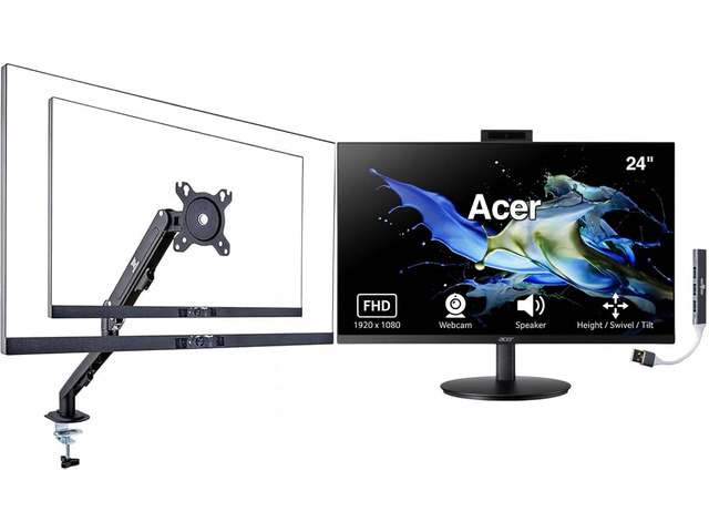 24' 1080P IPS Conferencing Monitor, Adjustable Height/Swivel/Tilt FHD Webcam, AMD Free Sync, Built-in Speakers, Anti-Glare, HDMI/VGA & DKZ USB...