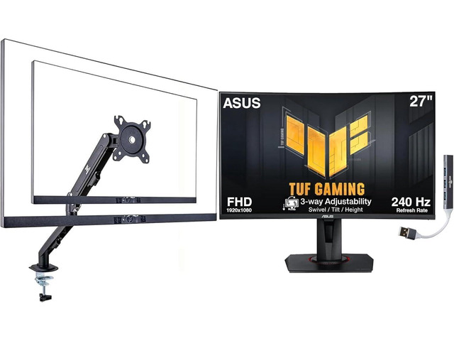 TUF 27' 240Hz FHD Curved Gaming Monitor with Adj Tilt/Swivel/Height Flicker-Free, Adaptive-sync, AMD FreeSync Premium, VESA Mount, HDMI,...