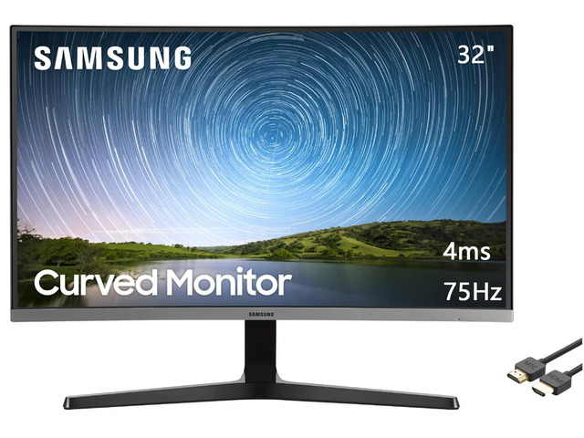 32' Class 1500R FHD Curved Monitor, 75Hz, 4ms, Ultra-Slim, AMD FreeSync, 3 Sided Bezel Less Display, HDMI, Black, with MTC HDMI Cable, LC32R500