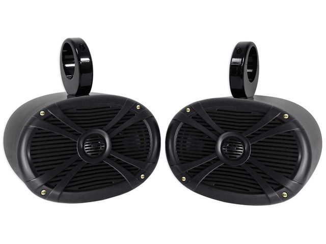 RMSTS69B 6x9 Black Marine Speaker Pair with MAC69B Enclosures 500W Peak / 125W RMS Each, 2-Way, Waterproof, 4 Ohm, Pair of Aluminum Wakeboard...