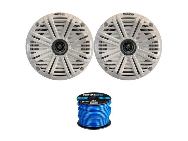 1 Pair (Qty 2) of 6.5' 2-Way 195 Watt Max Power OEM Replacement Coaxial Marine Boat Audio Speakers with White Salt Water Grilles, 50-Feet 16-Gauge...