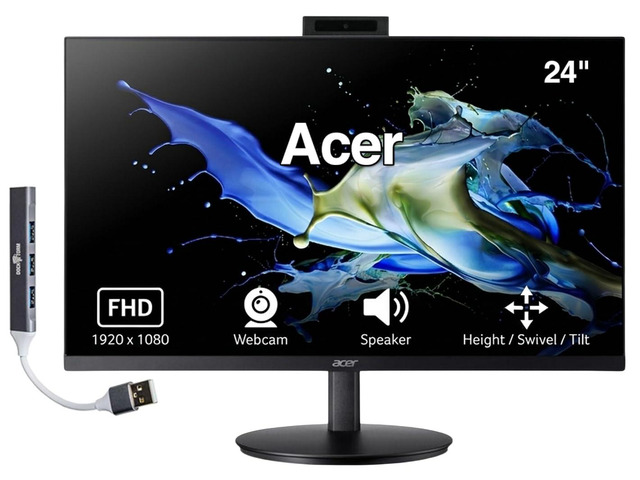 24' 1080P IPS Conferencing Monitor, Adjustable Height/Swivel/Tilt FHD Webcam, AMD Free Sync, Built-in Speakers, 75Hz Refresh Rate, Anti-Glare,...