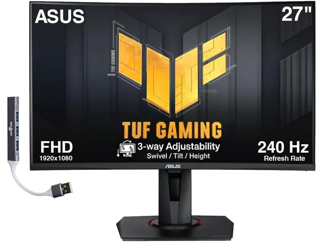 TUF 27' 240Hz FHD Curved Gaming Monitor with Adj Tilt/Swivel/Height 1ms Response Time, Flicker-Free, Adaptive-sync, AMD FreeSync Premium, VESA...