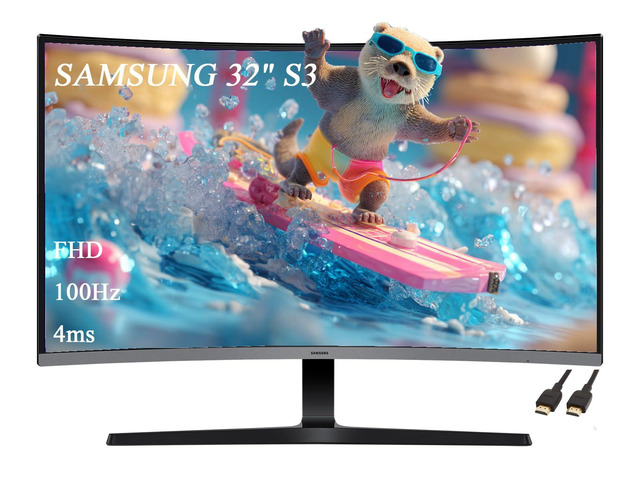 32' S3 Series FHD 1800R Curved Monitor, Game Mode, 100Hz, Multiple Connectivity, Eye Saver Mode, Built-in Speakers, Black, with HDMI Cable