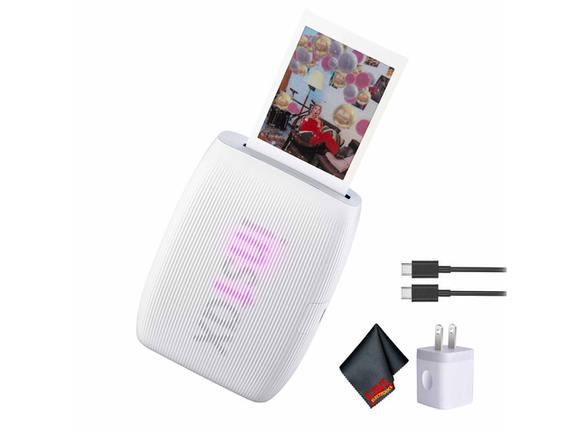INSTAX MINI Link 3 Smartphone Printer (Clay White) Bundle For Mobile Photos, Parties & Scrapbooks Includes Cleaning Cloth, USB-C Cable