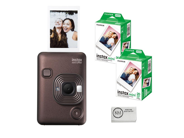 INSTAX Mini LiPlay Instant Camera Bronze Bundled with INSTAX Mini Instant Film 40 Exposures + Cleaning Cloth (4 Items)