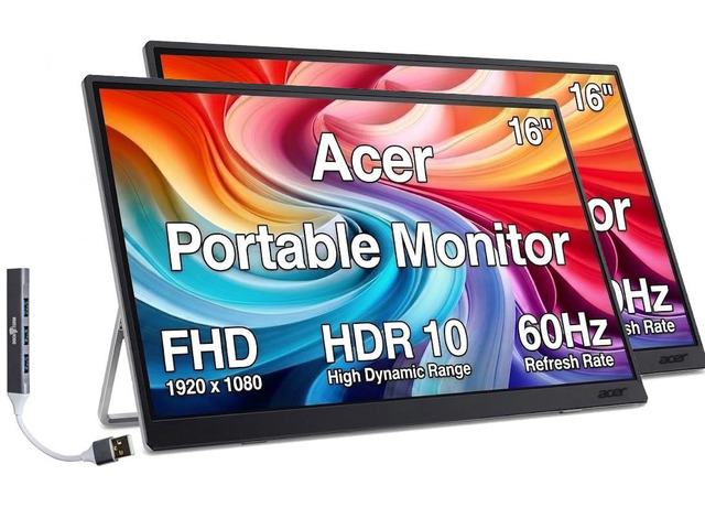 16' Portable USB-C IPS Monitor w/ HDR10, Built-in Speakers (2-Pack) Mini HDMI, 6ms Response Time, Anti-Glare, 220 nits Brightness, & Dockztorm...