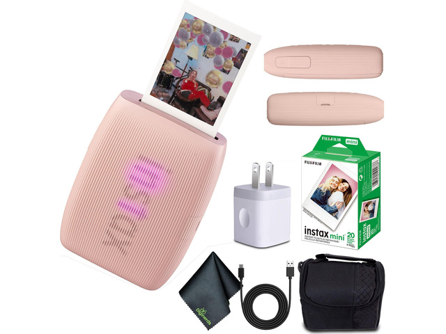 INSTAX MINI Link 3 Smartphone Printer (Rose Pink) 20-Photo Bundle For Mobile Photos, Parties & Scrapbooks Includes Camera Bag, Cleaning Cloth